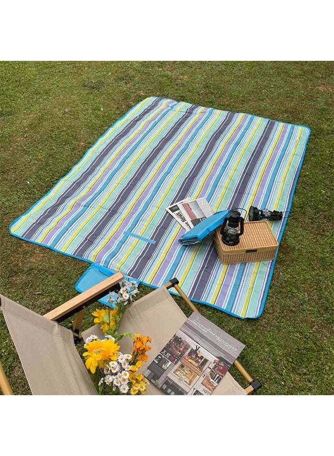 UANIQ Picnic Mat, Large Picnic Blanket Waterproof and Foldable, Sandproof Beach Mat for 4-6 People, Portable Outdoor Camping Mat with Handle 145x180cm, Tear-Resistant Carpet for Family Travel, Blue Stripes - Image 5