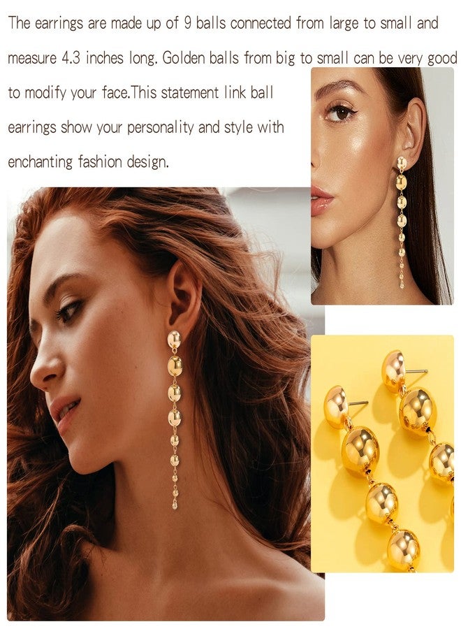 Frodete Gold Ball Dangle Earrings Link Round Ball Drop Earring for Women Statement Long Chain Ball Earrings Jewelry (Gold） - Image 3