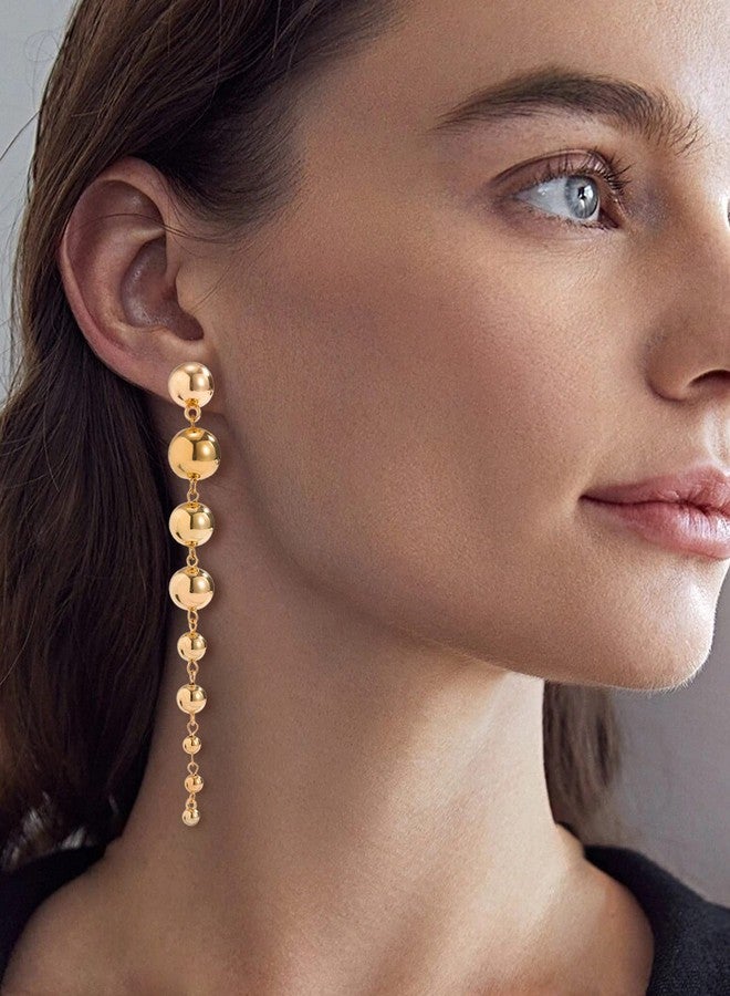 Frodete Gold Ball Dangle Earrings Link Round Ball Drop Earring for Women Statement Long Chain Ball Earrings Jewelry (Gold） - Image 4