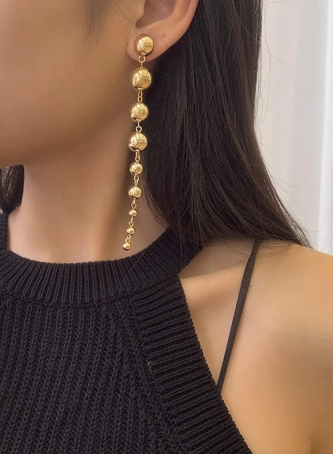 Frodete Gold Ball Dangle Earrings Link Round Ball Drop Earring for Women Statement Long Chain Ball Earrings Jewelry (Gold） - Image 2