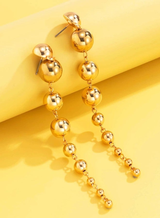 Frodete Gold Ball Dangle Earrings Link Round Ball Drop Earring for Women Statement Long Chain Ball Earrings Jewelry (Gold） - Image 5