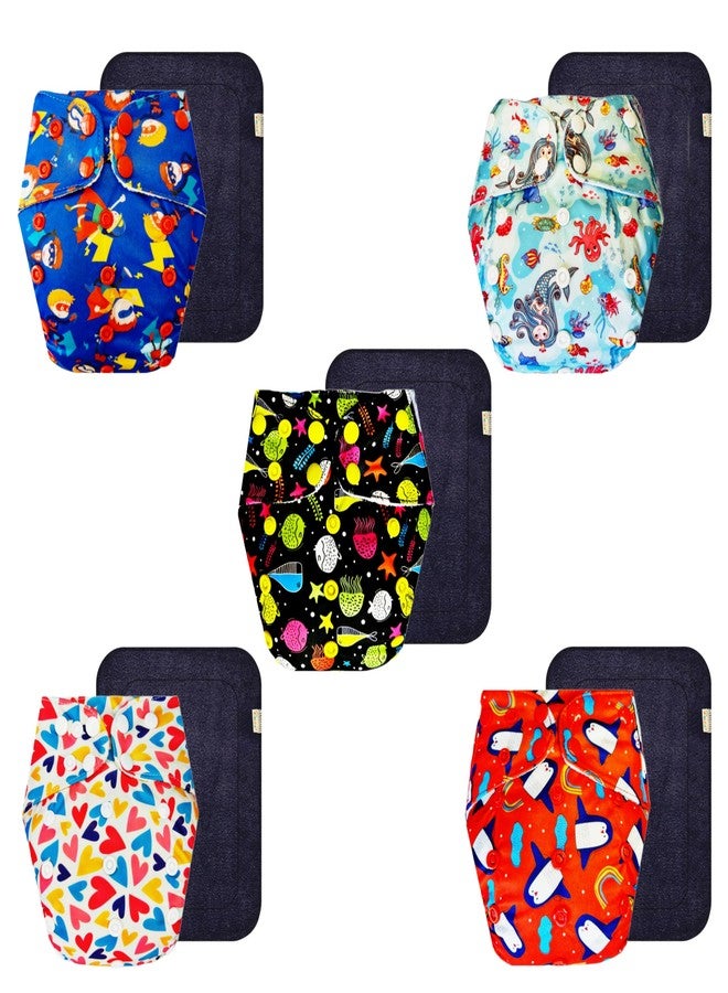 Dumbledo Premium Cloth Diaper with Black Insert (Pack of 5) | Dry Feel and Comfortable | Reusable & Washable | Easy to Clean | Worry-Free Diapering | 3 Months - 3 Years | Unisex Baby - Image 1