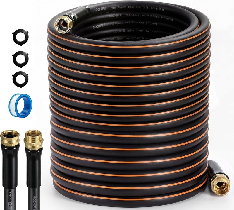 خرطوم حديقة، 50 قدم 5/8 بوصة خرطوم ماء مطاطي ثقيل، ضغط انفجار 550 PSI، موصلات دوارة مضادة للالتواء 360 درجة، مرن لجميع الأحوال الجوية، توصيلات نحاسية ذكر إلى أنثى 3/4 بوصة مانعة للتسرب - Image 1