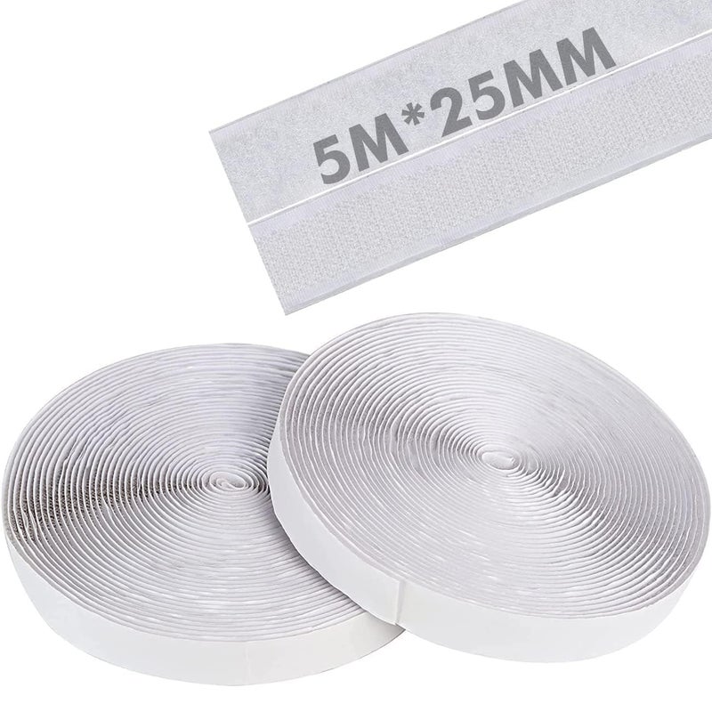 LVZGR Self Adhesive Hook Loop Tapes White 5M Hook5M Loop 25mm Width to Organize Stationaries Arts Crafts Projects Photo Frame etc Sticky Back Strong Glue Back Mounting Fastener Tape  - Image 1