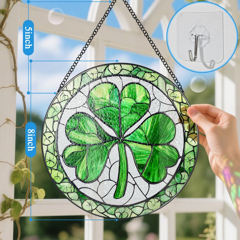 DUJITODOH Stained Glass Window Hanging, 8 Inch Shamrock Stained Glass Suncatcher, Sun Catcher Decor, Window Hanging Decor, St. Patrick's Day Decoration, Shamrock Gifts, Irish Gift, Gifts for Women Men - Image 2