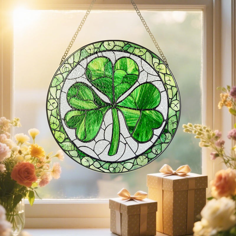 DUJITODOH Stained Glass Window Hanging, 8 Inch Shamrock Stained Glass Suncatcher, Sun Catcher Decor, Window Hanging Decor, St. Patrick's Day Decoration, Shamrock Gifts, Irish Gift, Gifts for Women Men - Image 5