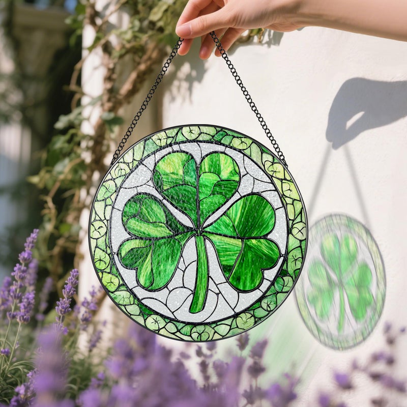 DUJITODOH Stained Glass Window Hanging, 8 Inch Shamrock Stained Glass Suncatcher, Sun Catcher Decor, Window Hanging Decor, St. Patrick's Day Decoration, Shamrock Gifts, Irish Gift, Gifts for Women Men - Image 4