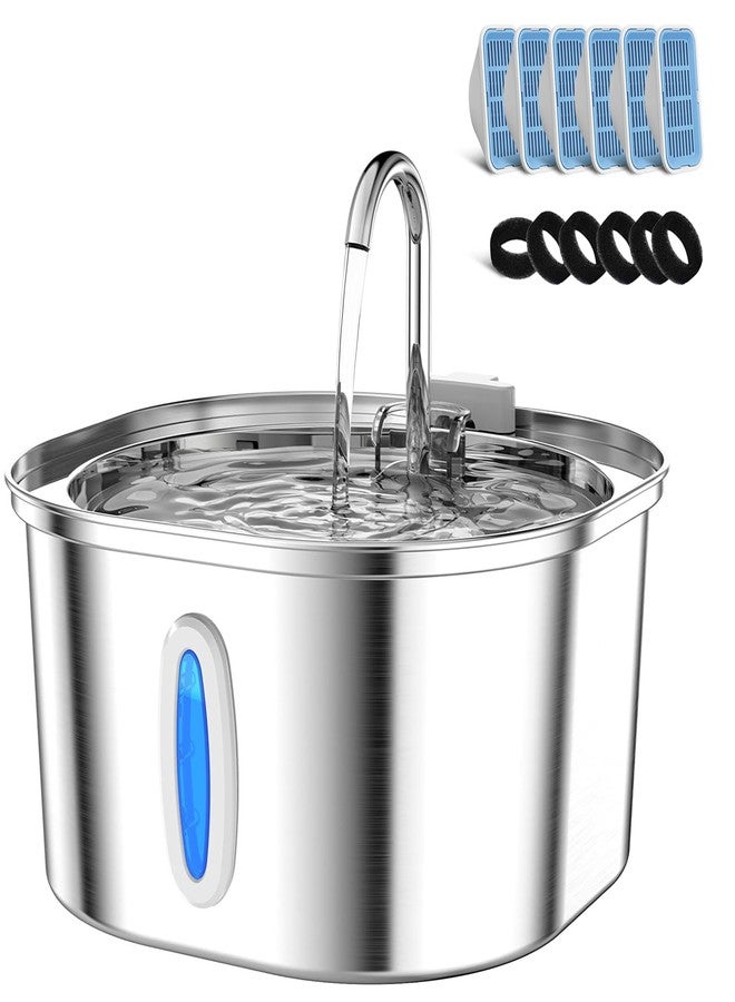 PEKTACO Stainless Steel Cat Water Fountain, 3.2L/108oz Cat Water Dispenser with Quiet Water Pump and Water-Level Window, Dishwasher Safe Pet Drinking Fountain for Cats with 6 Filters + 6 Sponges - Image 1