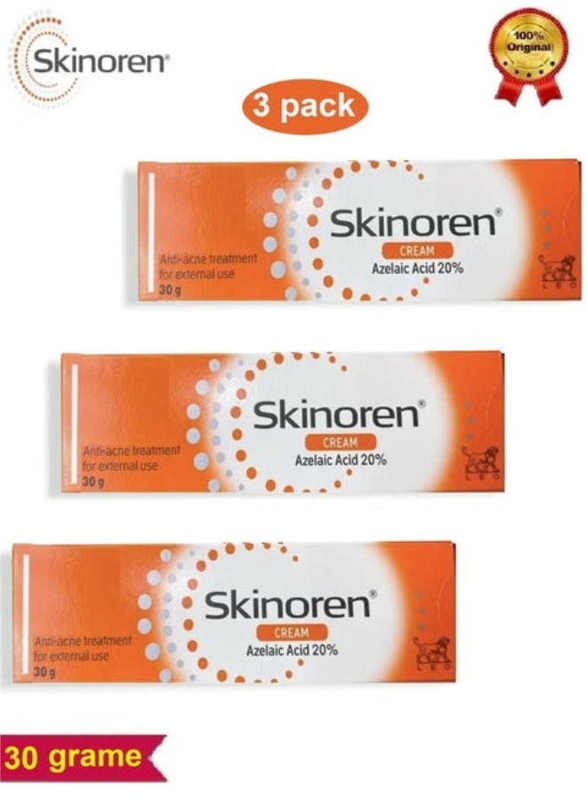 Skinoren 3 عبوة من كريم سكينورين 20% حمض الأزيليك 3×30غ - Image 1