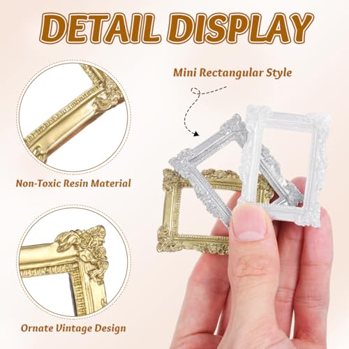 HOMSFOU Vintage Mini Frame Miniature Dollhouse Picture Frame 6pcs Vintage Resin Photo Frame Wall Hanging Ornate Frame Antique Rectangle Frame Victorian Baroque Painting Frame - Image 5