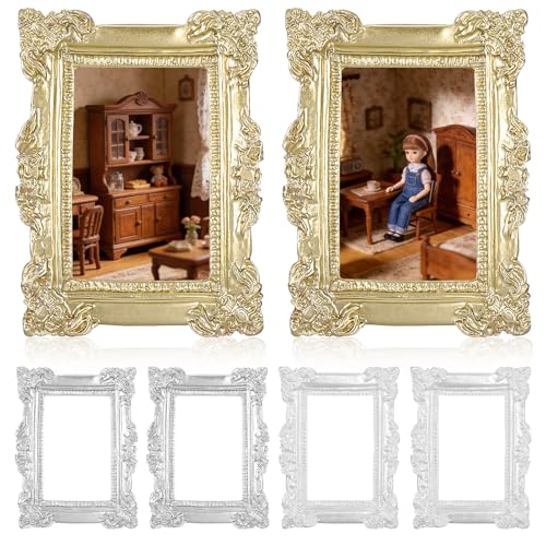 HOMSFOU Vintage Mini Frame Miniature Dollhouse Picture Frame 6pcs Vintage Resin Photo Frame Wall Hanging Ornate Frame Antique Rectangle Frame Victorian Baroque Painting Frame - Image 1