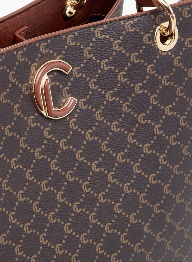 لو كونفورت حقيبة يد نسائية بطبعة شعار مع حزام قابل للفصل وإغلاق بسحاب - Image 5