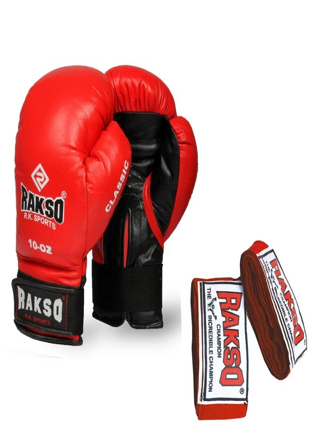 Rakso Boxing Kit Molded Faux Leather Boxing Gloves for Muay Thai Kickboxing MMA Martial Arts Workout Grappling Dummy Punching Boxing Gloves with Hand wrap Combo (14 OZ) - Image 1