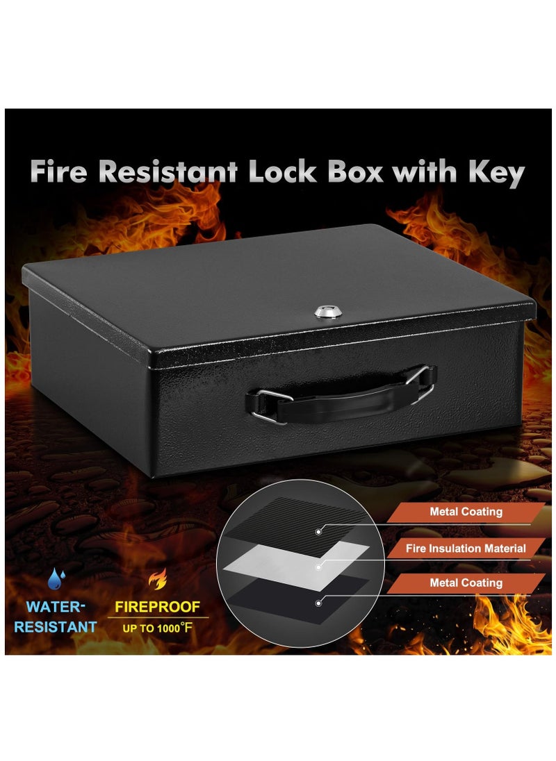 Generic - Fireproof Document Box with Key Lock, Safe Storage Box for Valuables, Fire Resistance Security Chest, Fireproof Box for Documents, Passport, Cash, Tablet, Exterior 12.8'' x 8.4'' x 4.5'' Black - Image 1