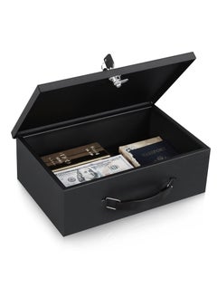 Fireproof Document Box with Key Lock, Safe Storage Box for Valuables, Fire Resistance Security Chest, Fireproof Box for Documents, Passport, Cash, Tablet, Exterior 12.8'' x 8.4'' x 4.5'' Black