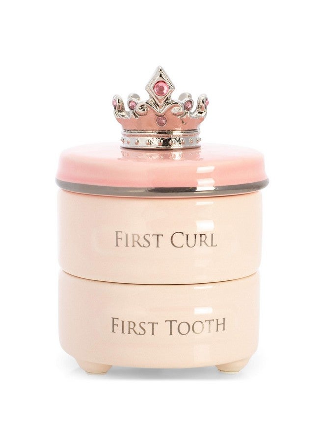 DEMDACO First Tooth and Curl Pink Ceramic Stoneware Children's Stackable Keepsake Box, 1 Count (Pack of 1) - Image 1
