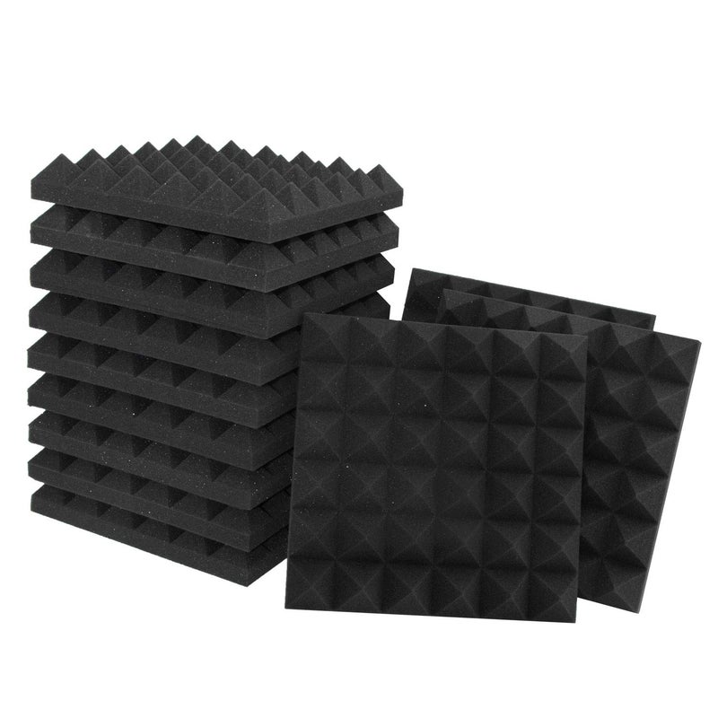 SD SODOCT Acoustic Panels - 12 Pack 12x12x2 Inches Black Pyramid Acoustic Foam, Fire-Proofed Soundproof Wall Panels, 25kg/CBM Sound Proof Foam Panels ï¼Œ Sound Panels for Recording Studio and Music Room - Image 1