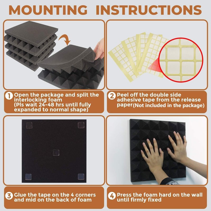 SD SODOCT Acoustic Panels - 12 Pack 12x12x2 Inches Black Pyramid Acoustic Foam, Fire-Proofed Soundproof Wall Panels, 25kg/CBM Sound Proof Foam Panels ï¼Œ Sound Panels for Recording Studio and Music Room - Image 5