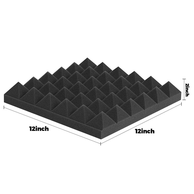 SD SODOCT Acoustic Panels - 12 Pack 12x12x2 Inches Black Pyramid Acoustic Foam, Fire-Proofed Soundproof Wall Panels, 25kg/CBM Sound Proof Foam Panels ï¼Œ Sound Panels for Recording Studio and Music Room - Image 2