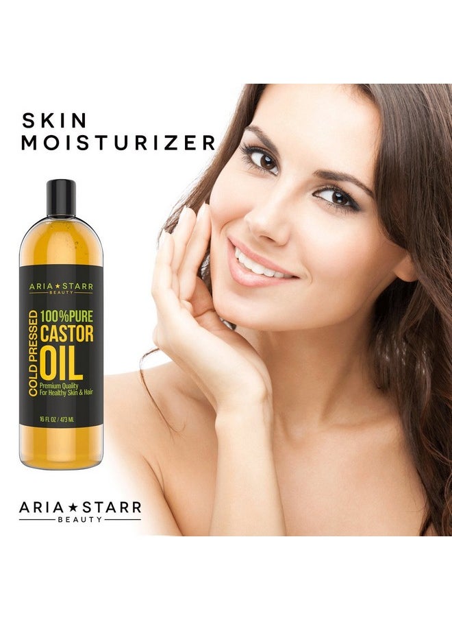 Aria Starr Beauty - Aria Starr Castor Oil Cold Pressed - 16 FL OZ - 100% Pure Hair Oil For Hair Growth, Face, Skin Moisturizer, Scalp, Thicker Eyebrows And Eyelashes - Image 1