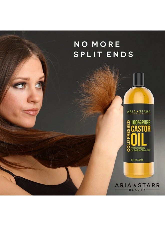 Aria Starr Beauty - Aria Starr Castor Oil Cold Pressed - 16 FL OZ - 100% Pure Hair Oil For Hair Growth, Face, Skin Moisturizer, Scalp, Thicker Eyebrows And Eyelashes - Image 1