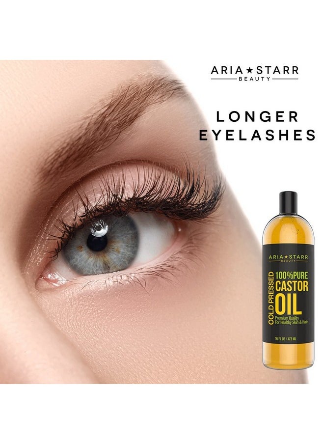 Aria Starr Beauty - Aria Starr Castor Oil Cold Pressed - 16 FL OZ - 100% Pure Hair Oil For Hair Growth, Face, Skin Moisturizer, Scalp, Thicker Eyebrows And Eyelashes - Image 1