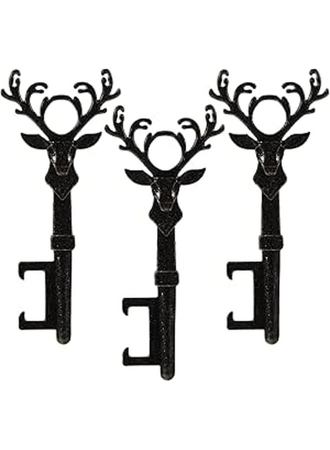 Vintage Deer Head Bottle Opener Keychain Set 3PCS Zinc Alloy Manual Beer Opener - Image 1