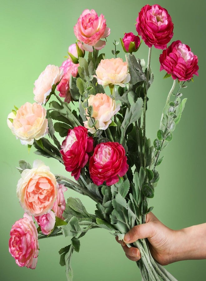 Daifunli 18 Pcs Artificial Flowers Silk Peony Rose Single Eucalyptus Stems Fake Peony Flowers Faux Peony Bouquet Floral Arrangements Bundle Bulk for Table Centerpiece Wedding Farmhouse Home (Classic) - Image 5