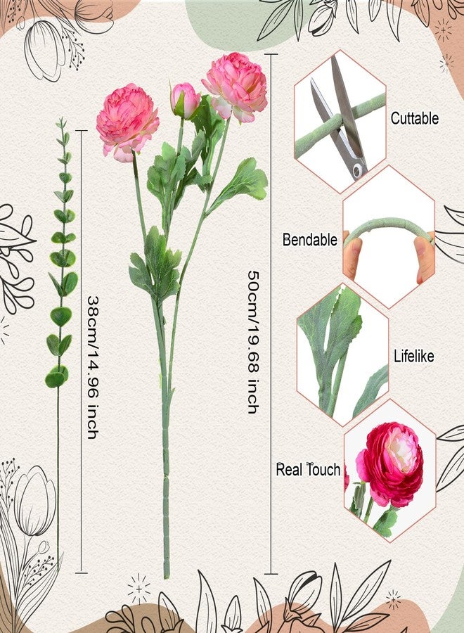 Daifunli 18 Pcs Artificial Flowers Silk Peony Rose Single Eucalyptus Stems Fake Peony Flowers Faux Peony Bouquet Floral Arrangements Bundle Bulk for Table Centerpiece Wedding Farmhouse Home (Classic) - Image 2