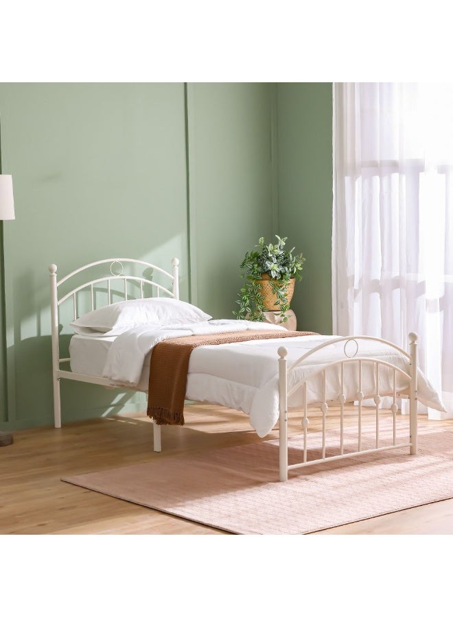 DANUBE HOME Bella Curve 120x200 Metal Twin Bed | Modern Design Kids Metal Single -White - Image 1