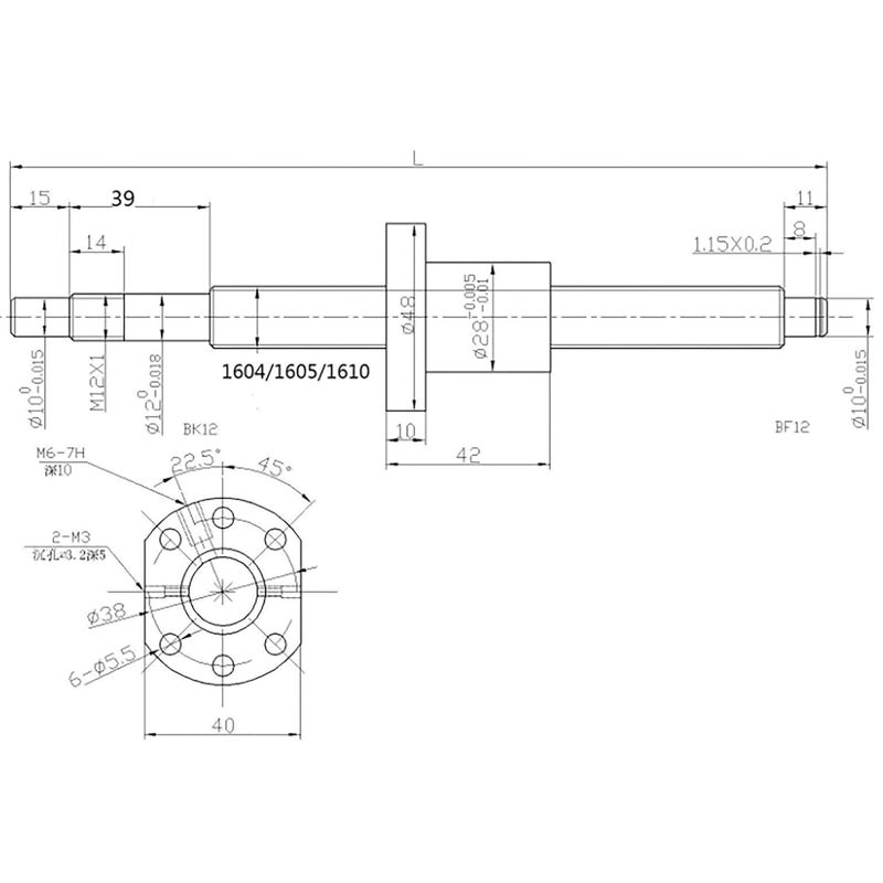 CHUANGNENG Ball Screw CNC Parts SFU1605 RM1605 16mm 600mm with Metal Deflector Ball Screw nut BK/BF12 End Supports Ball NUT HOUSINGS 1pcs Coupler with end Machining,Length Approx 23.62inch/600mm - Image 2