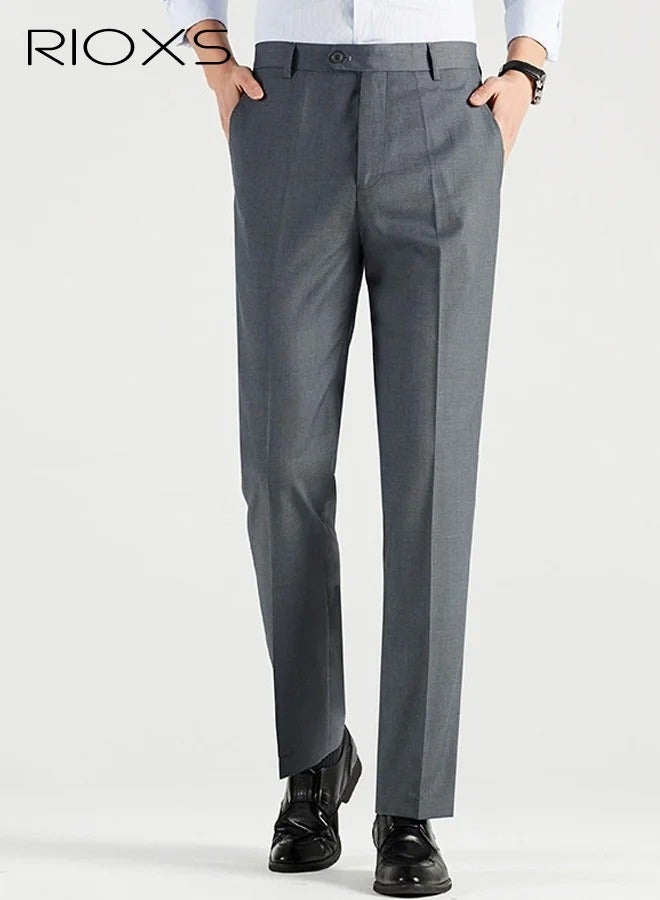 Men's Regular Fit Wrinkle-Free Stretch Dress Pants with Pockets, Light Grey - Image 1