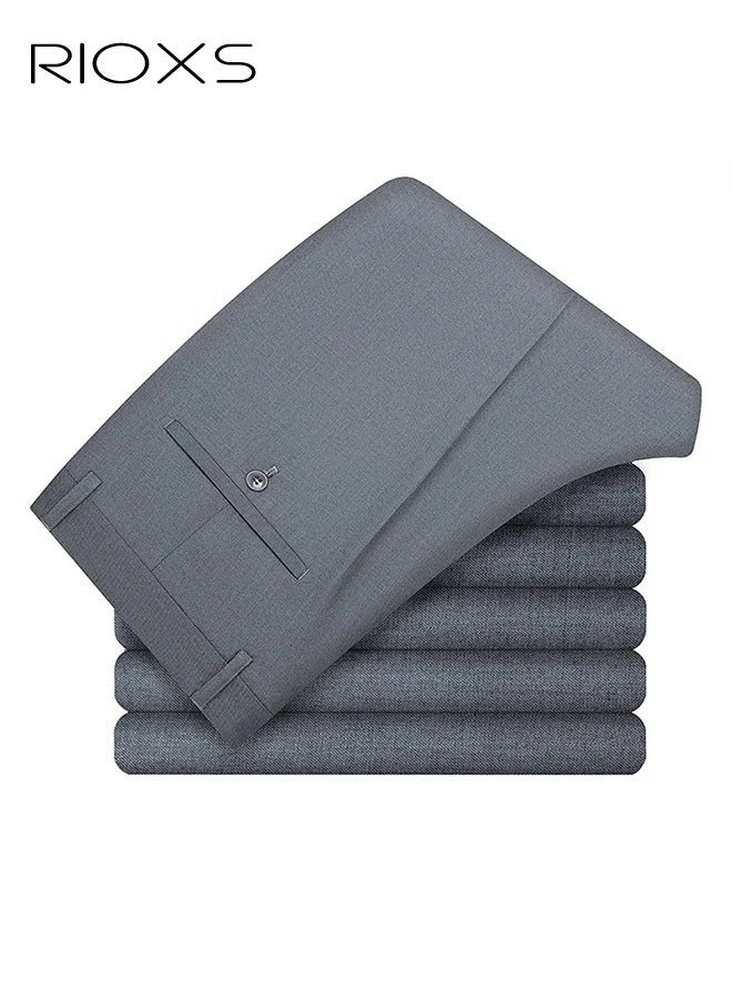 Men's Regular Fit Wrinkle-Free Stretch Dress Pants with Pockets, Light Grey - Image 5