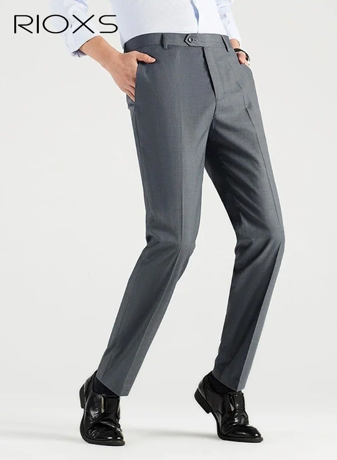 Men's Regular Fit Wrinkle-Free Stretch Dress Pants with Pockets, Light Grey - Image 3