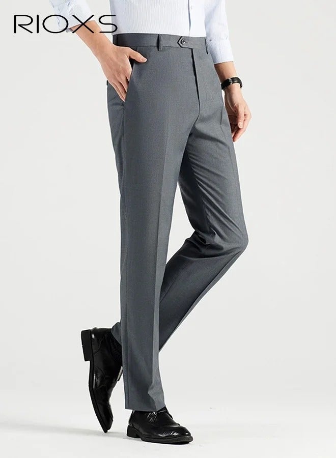 Men's Regular Fit Wrinkle-Free Stretch Dress Pants with Pockets, Light Grey - Image 2