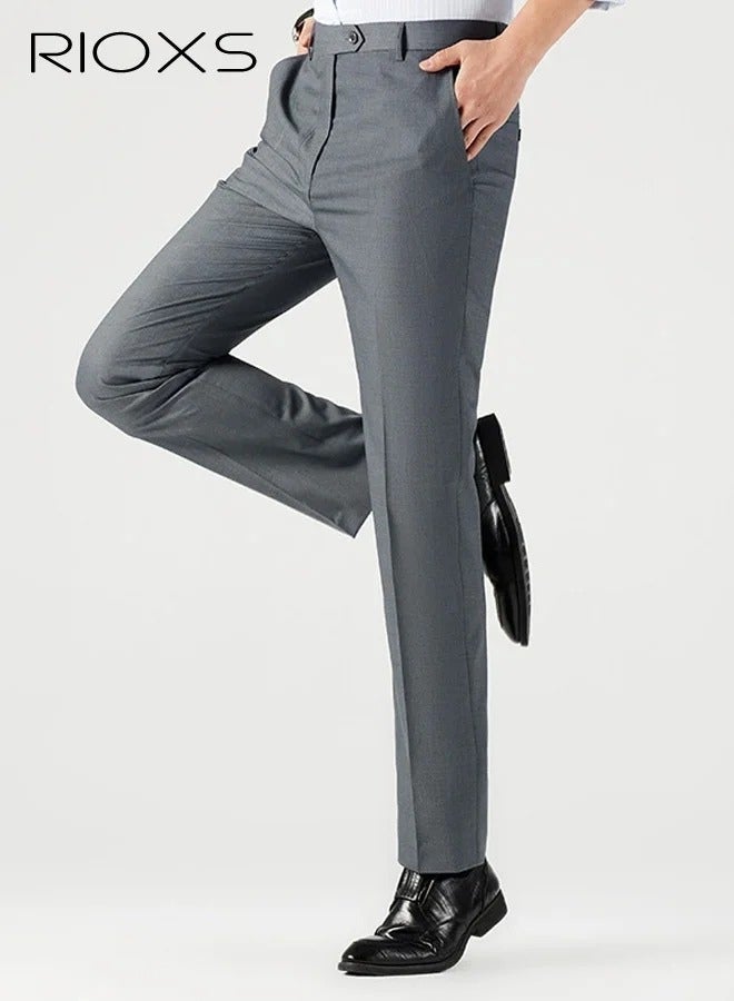 Men's Regular Fit Wrinkle-Free Stretch Dress Pants with Pockets, Light Grey - Image 4