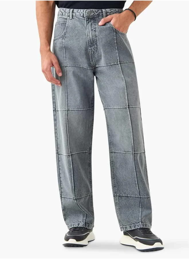 Lee Cooper Lee Cooper Skater Fit Textured Jeans with Button Closure and Pockets