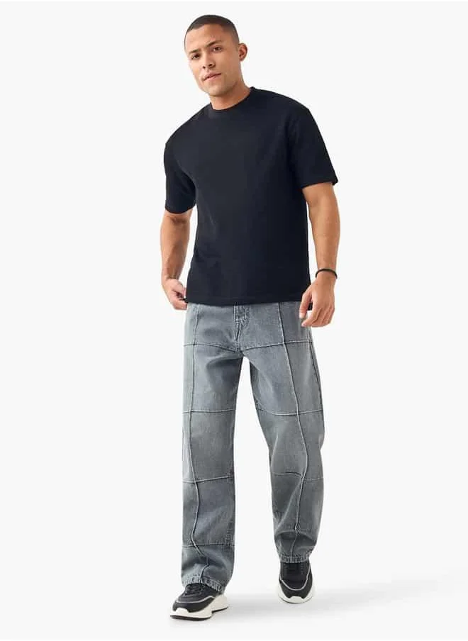Lee Cooper Lee Cooper Skater Fit Textured Jeans with Button Closure and Pockets