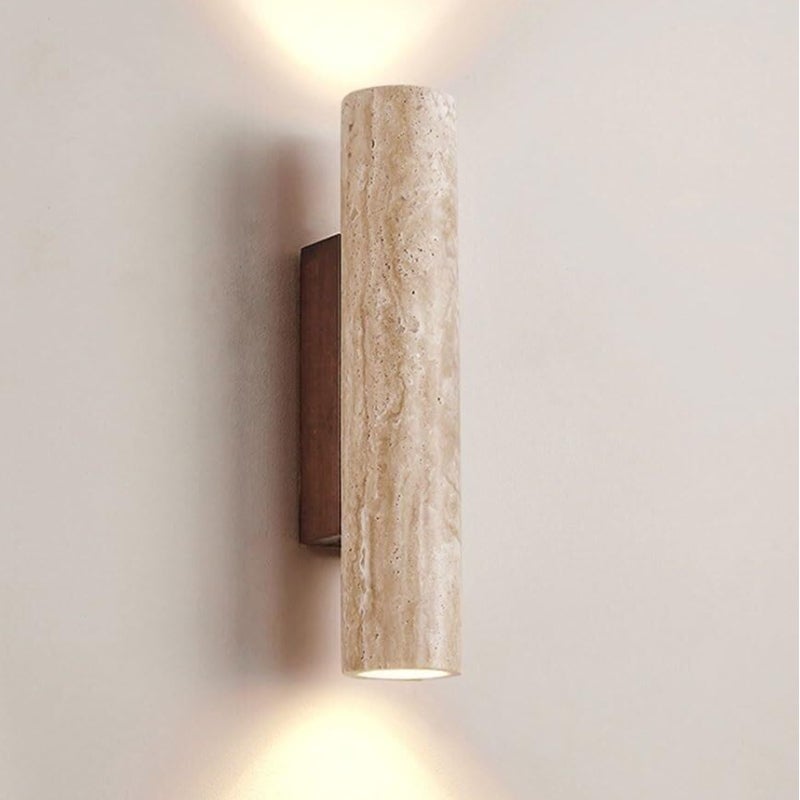 Travertine Wall Lamp 7W Beige Natural Stone Built-In Switch - Effortless Installation Wabi-Sabi Style Wall Light for Bedroom Hotel Staircase B&B Bedside