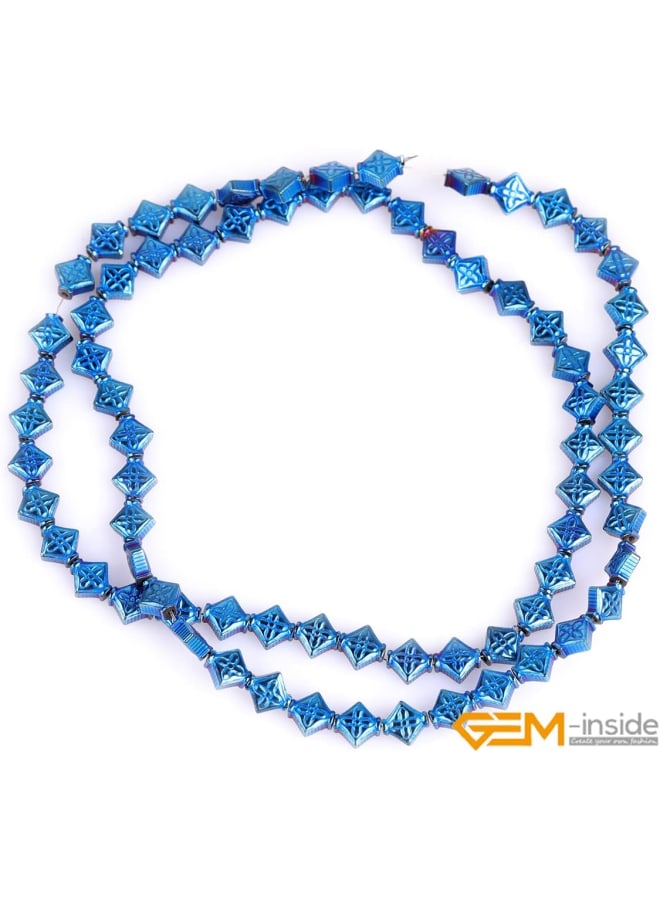 Hematite Non-Magnetic Gemstone Loose Beads Diagonal Square Blue Metallic Coated Crystal Energy Stone Power for Jewelry Making 15" 6mm - Image 2
