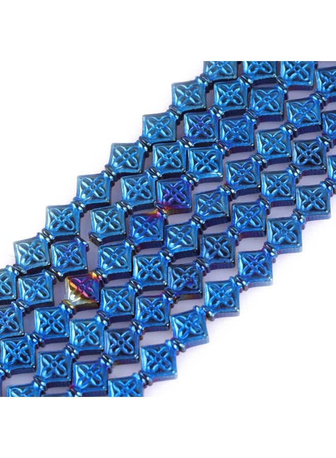 Hematite Non-Magnetic Gemstone Loose Beads Diagonal Square Blue Metallic Coated Crystal Energy Stone Power for Jewelry Making 15" 6mm - Image 1