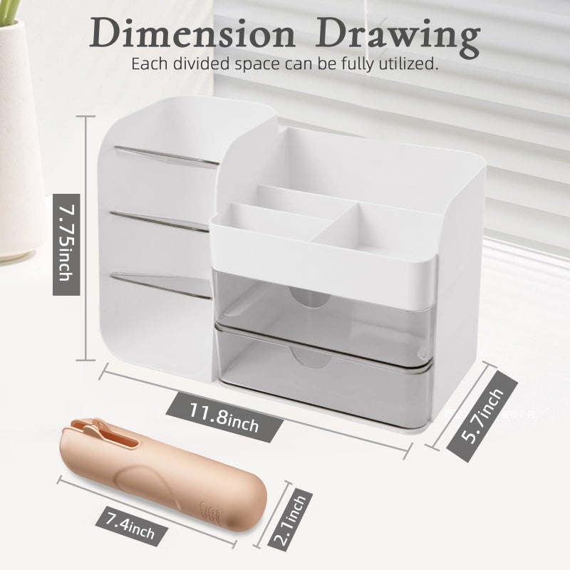 FZHZZ Makeup Organizer Countertop with Drawers, Cosmetic Organizer with Travel Makeup Brush Holder, Skincare Organizer & Storage with Drawers for Bathroom, Beauty Essentials, Eyeshadow (white) - Image 4