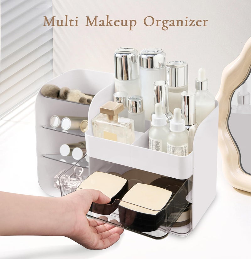 FZHZZ Makeup Organizer Countertop with Drawers, Cosmetic Organizer with Travel Makeup Brush Holder, Skincare Organizer & Storage with Drawers for Bathroom, Beauty Essentials, Eyeshadow (white) - Image 3