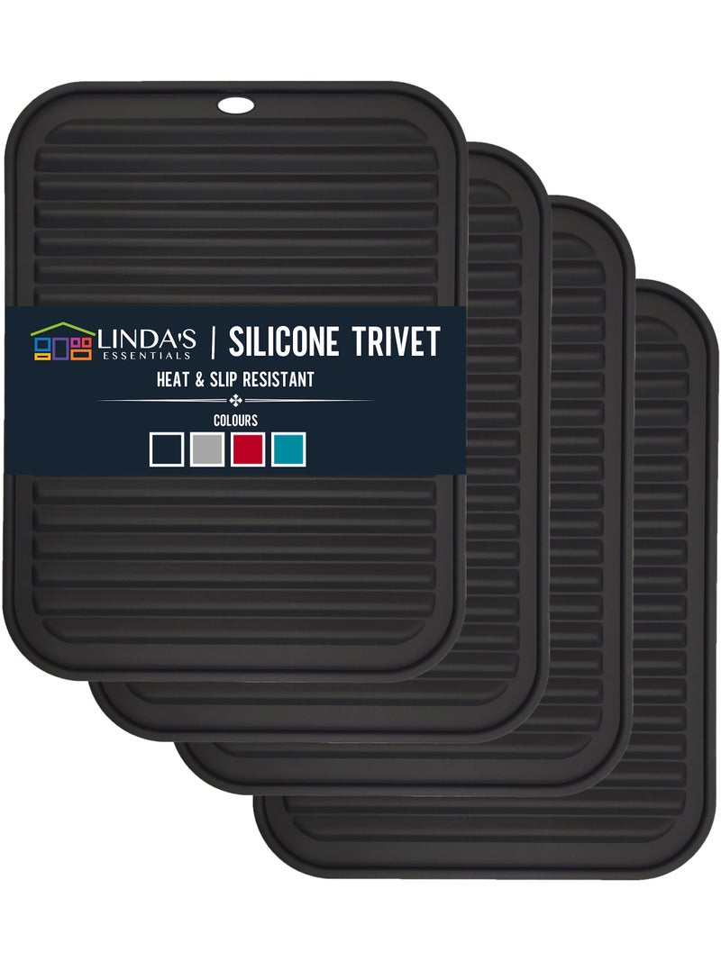 Silicone Trivets for Hot Dishes Pots Pans 4 Pack  HeatResistant Pot Holders for Kitchen Countertop Mats  Silicone Trivet Mat 9 x 12 Inch  Multipurpose Counter Pads Black
