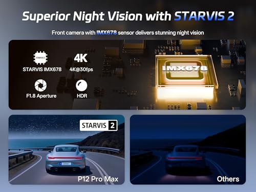 Pelsee 4K+2.5K Mirror Dash Cam with Front Starvis 2 IMX678 & Rear IMX335, 12" Rear View Mirror Camera, Color Night Vision, 5.8GHz WiFi, ADAS & BSD, Included OBD Hardwire Kit, 128GB Card, P12 Pro Max - Image 3
