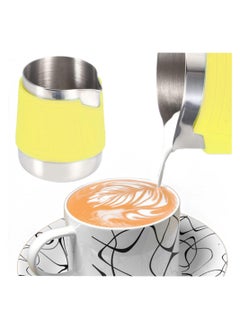 KASTWAVE Espresso Milk Frothing Pitcher, Stainless Steel Milk Frothing Pitcher 12OZ/350ML Coffee Milk Frother Cup With Heat Resistant Silicone Grip Pads for Espresso Machine, Milk Frother, Latte Art (Yellow)  - Image 1