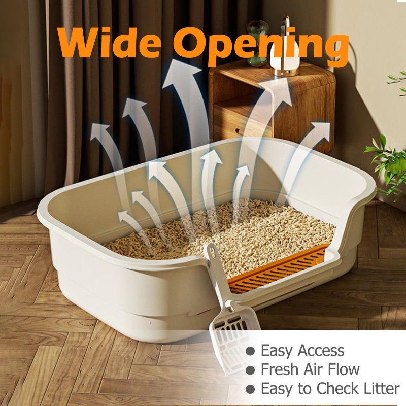 LoopTime Extea Large Cat Litter Box with High Sides,Cat Boxes for Indoor Cats,Cat Litter Pan for Kitty,Litter Box with Low Entry,Easy to Clean,Anti-Splashing,23.6" x15.7" x6.2" (White) - Image 4