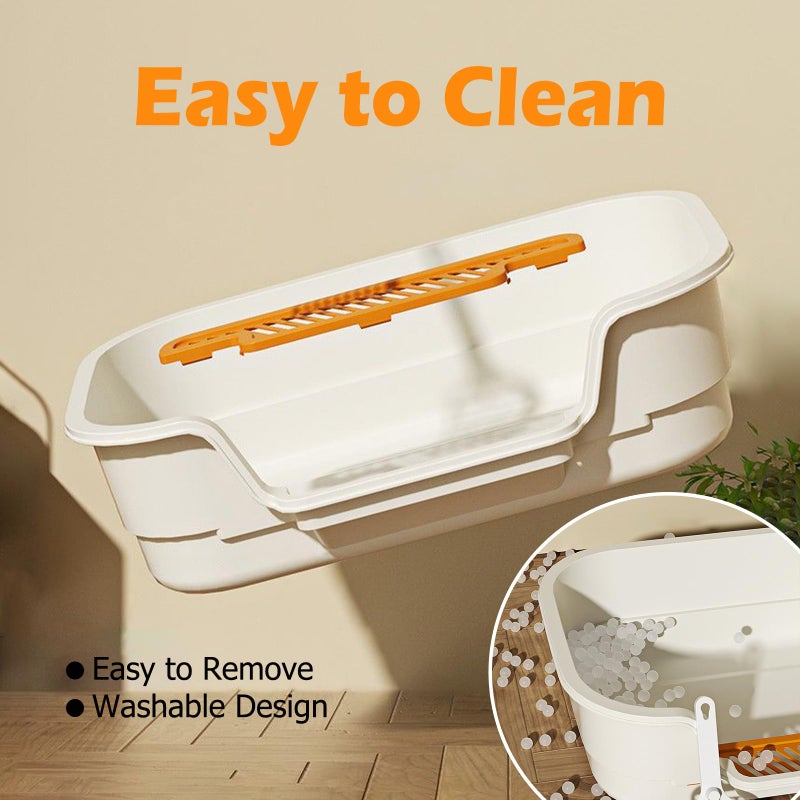 LoopTime Extea Large Cat Litter Box with High Sides,Cat Boxes for Indoor Cats,Cat Litter Pan for Kitty,Litter Box with Low Entry,Easy to Clean,Anti-Splashing,23.6" x15.7" x6.2" (White) - Image 3