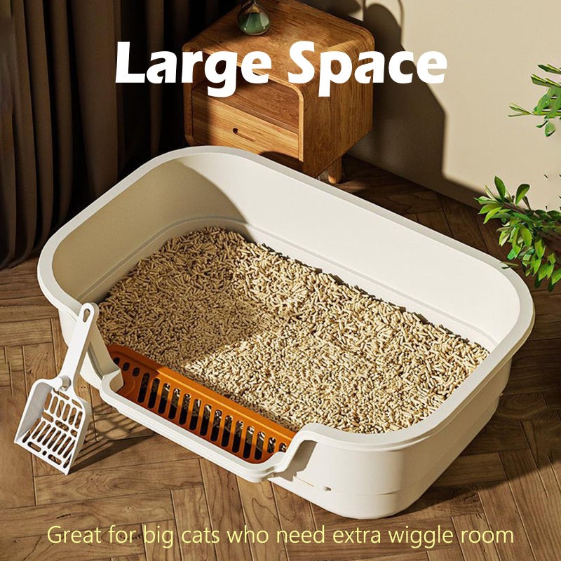 LoopTime Extea Large Cat Litter Box with High Sides,Cat Boxes for Indoor Cats,Cat Litter Pan for Kitty,Litter Box with Low Entry,Easy to Clean,Anti-Splashing,23.6" x15.7" x6.2" (White) - Image 2