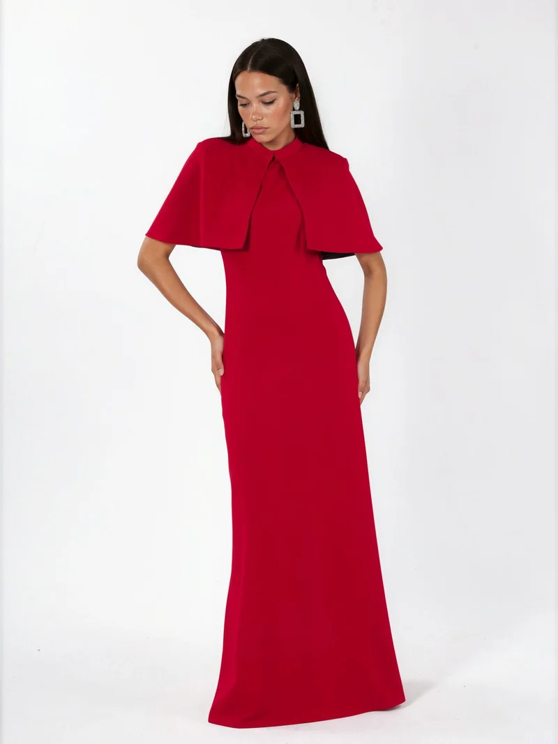 HICCUP Crew Neck Maxi Dress with Cape Accessory